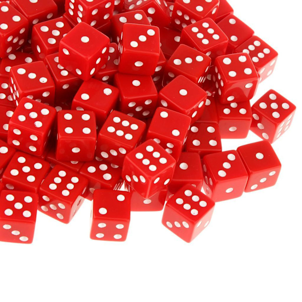 100 x ogenomskinliga 16 mm sexsidiga RPG-spel med tärningar Red