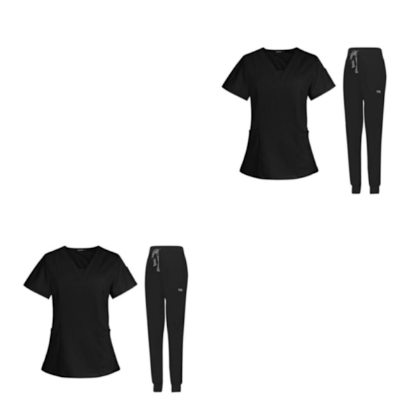 1/2 kvinnlig Scrub Set Nurse v-ringning Maskintvättbar kort Black S 2Set