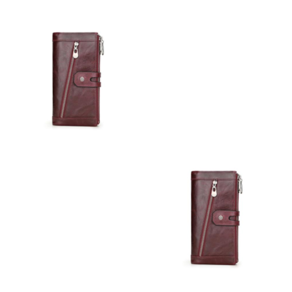 1/2/3/5 Läder Damplånbok För Zipper Pocket Snygg plånbok Wine Red 2PCS