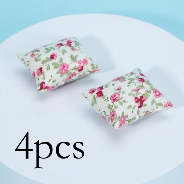 1/2/3/5 4st Miniatyr dockhuskudde för bäddsoffa red floral 5.5x4.5cm 1Set