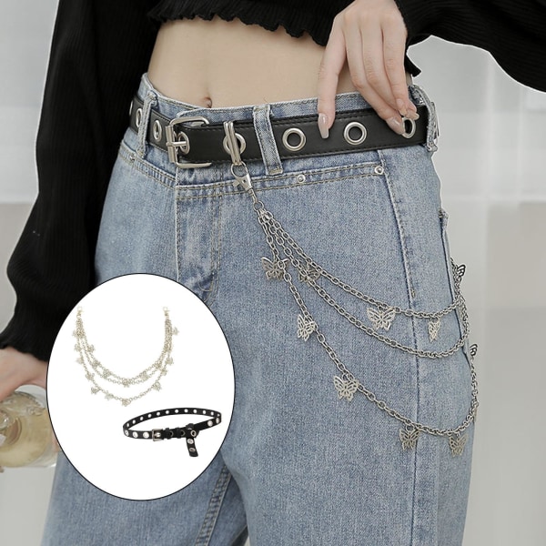 1/2/3 punk midjebälte kedja justerbar för kvinnor män flicka pojke Chain and Belt 155g 1Set