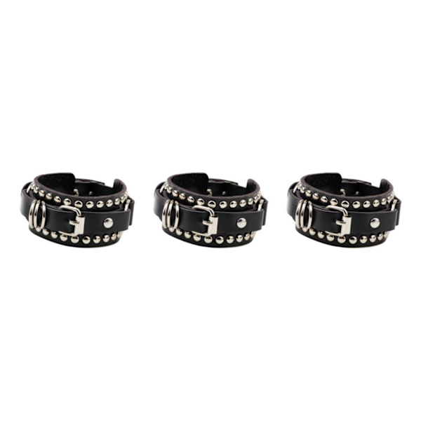 1/2/3/5 PU Läderarmband Justerbar Wrap Cuff Nit för Black 24.5 x 3.2cm 3Set
