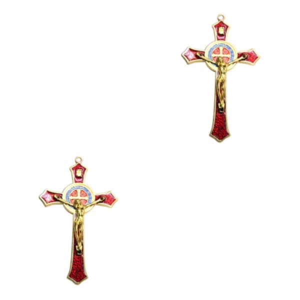 1/2/3/5 Zinklegering Väggkrucifix Cross Jesus Statue Staty Red 12x7cm 2Set
