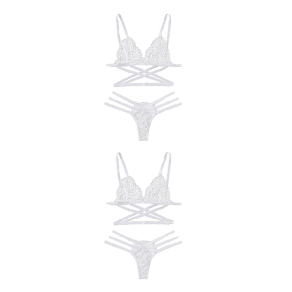 1/2/3/5 Womens 2 Piece Lace Hollow Perspective För Bikini White M 2Set