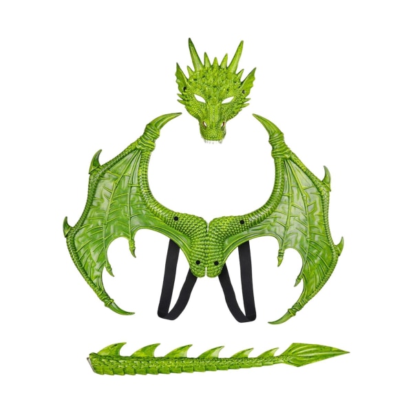 Kids Dragon Costume Festival låtsas spela Wing Dinosaur Tail Green 30 x 24cm