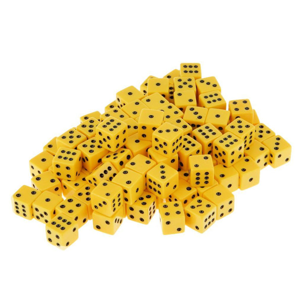 100 x ogenomskinliga 16 mm sexsidiga RPG-spel med tärningar Yellow