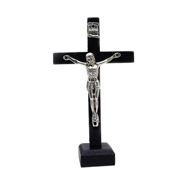 1/2/3/5 Wood Cross Crucifix jesus Staty Ornament för Hylla Black Small 1Set