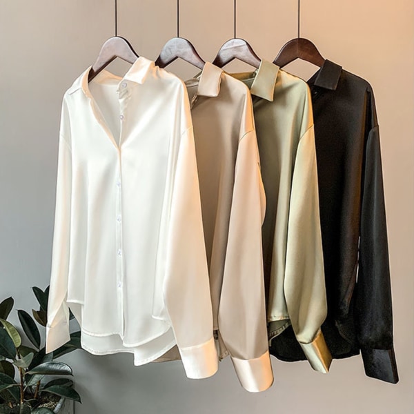 Kvinnor Button-up skjorta Arbetar Lapel Blus Kläder Kläder Black L