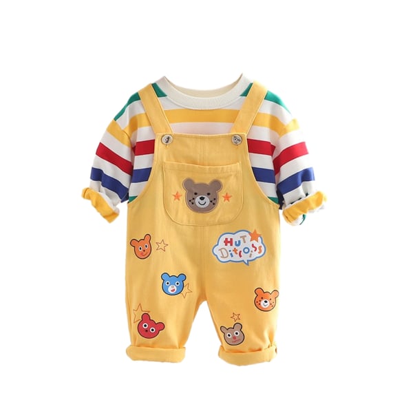 1/2/3 Barnkläder Kostymer Baby Vår Höst Stripe Kläder Yellow 110cm 1 Pc