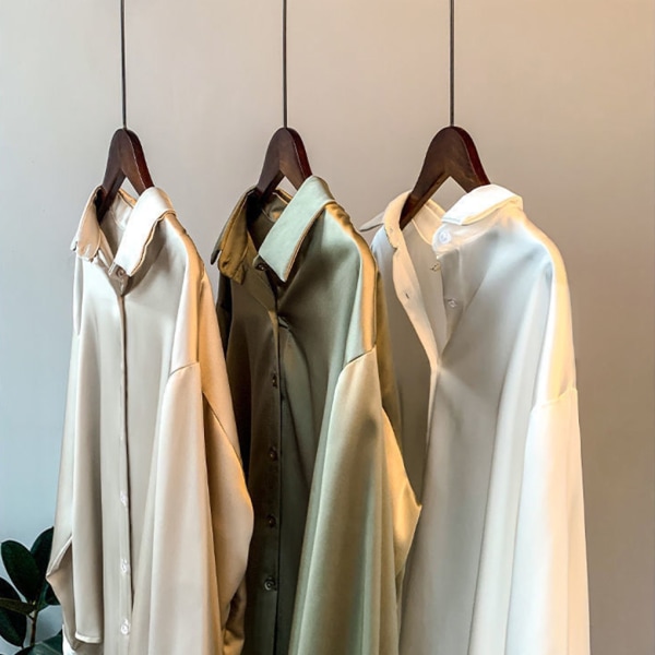 Kvinnor Button-up skjorta Arbetar Lapel Blus Kläder Kläder Green L