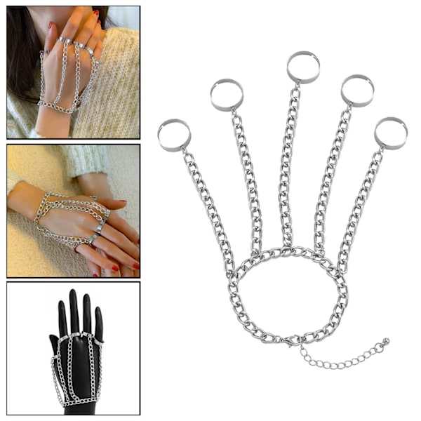 1/5 mode handled kedja legering punk ringar armband smycken gåva Silver 16cm + 5cm 1Set