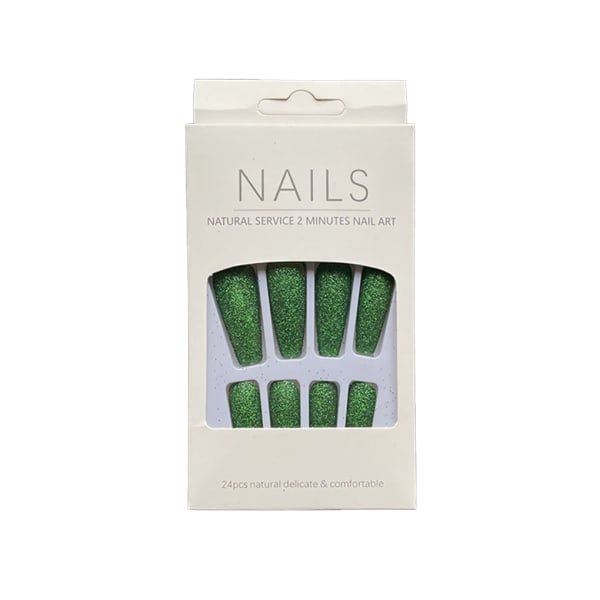 1 Set in French Tip Press on Nails Solid Color H33-green glue,jelly