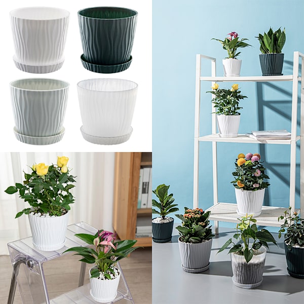 1/2/3/5 lätta och bärbara blomkrukor för inomhus och green M pot+M tray 1Set