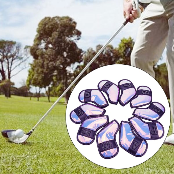 10st klubbhuvudsöverdrag med nummerbroderi för golfjärn Purple 9x19cm