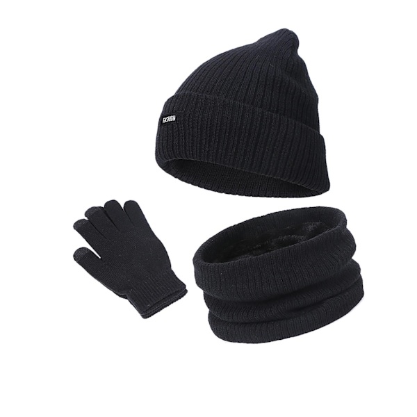 1/2 Beanie Hat Scarf Handskar Set Varm mjuk bomull för skidcykling Black 2Set