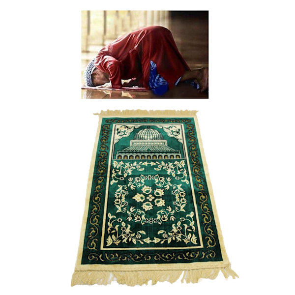 Muslimsk bönematta Eid Broderi Gobeläng Matta Halkfri matta Green 110x70cm