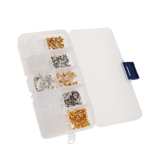 1/2/3 Boxed Earring Back Örhänge Backing Kit 550st 10 stilar gold and silver 550 Pcs 10 Style 1Set