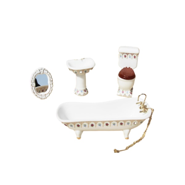 1/2/3/5 Miniatyr Badkar Toalett Handfat Spegel Set Keramik Robust type 1 1Set