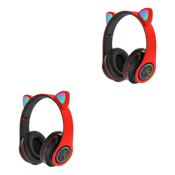 1/2 Universal Cat Ear Wireless Bluetooth 5.0 Headset Hörlurar Red 150x130x5mm 2Set