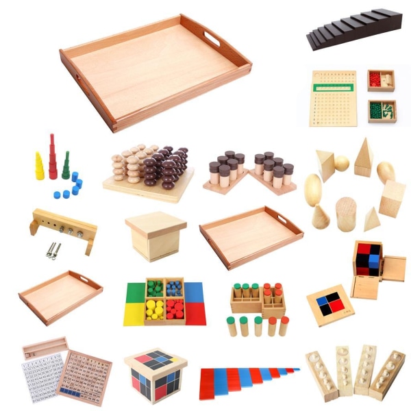 Trä Big För Montessori rektangelbricka Kuber Pärlor Leksaker
