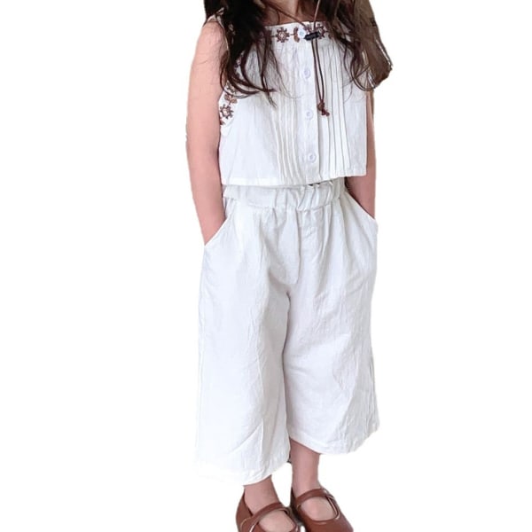 Flickkläder Ärmlös kostym Sommarbroderi Barnkläder för 130