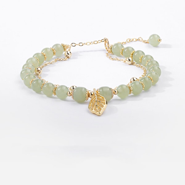 Utsökt Hetian Jade Gold Leaf Armband Lucky Gift For Women