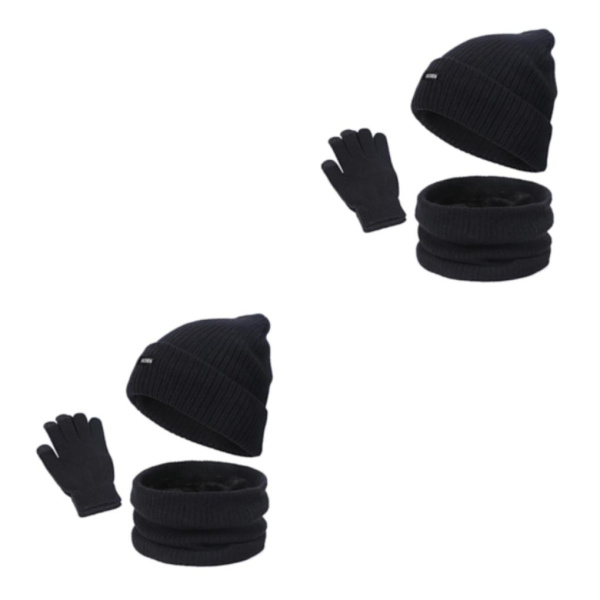 1/2 Beanie Hat Scarf Handskar Set Varm mjuk bomull för skidcykling Black 2Set