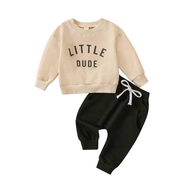 Pojke Kläder Set Hösten Outfit Kid Byxor Kostym utförande Beige 80cm