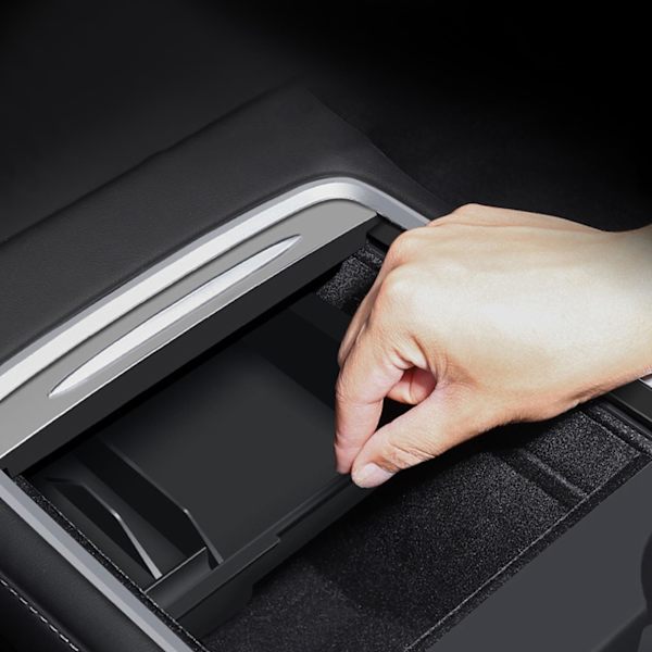 Car Center Console Organizer bricka för Tesla Model 3 Y High Front Flocking
