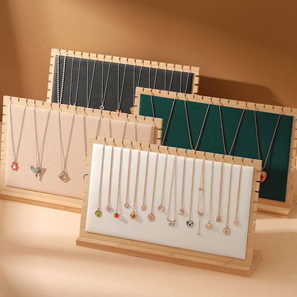 Trä Halsband Display Stand Hållbar och slagtålig Beige L