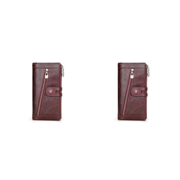 1/2/3/5 Läder Damplånbok För Zipper Pocket Snygg plånbok Wine Red 2PCS