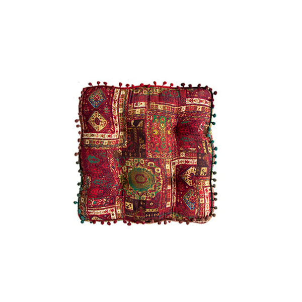 Boho-stil utomhus rund vändbar sittdyna – Square Red（40cm）