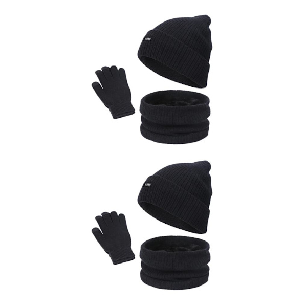 1/2 Beanie Hat Scarf Handskar Set Varm mjuk bomull för skidcykling Black 2Set