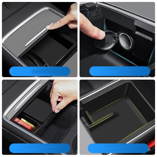 Car Center Console Organizer bricka för Tesla Model 3 Y High Rear Flocking