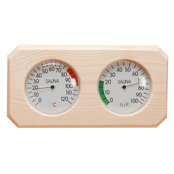 2 i 1 furu Trä Fuktighet Temperatur Bastu Hygrothermograph