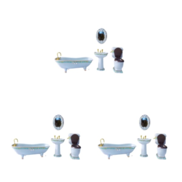1/2/3/5 Miniatyr Badkar Toalett Handfat Spegel Set Keramik Robust type 3 3Set