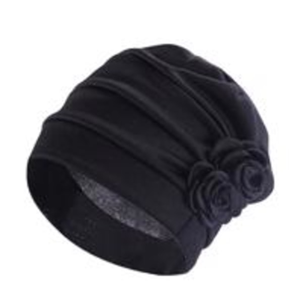 Turbanhatt med blommor för mjuka och bekväma cap damer Black