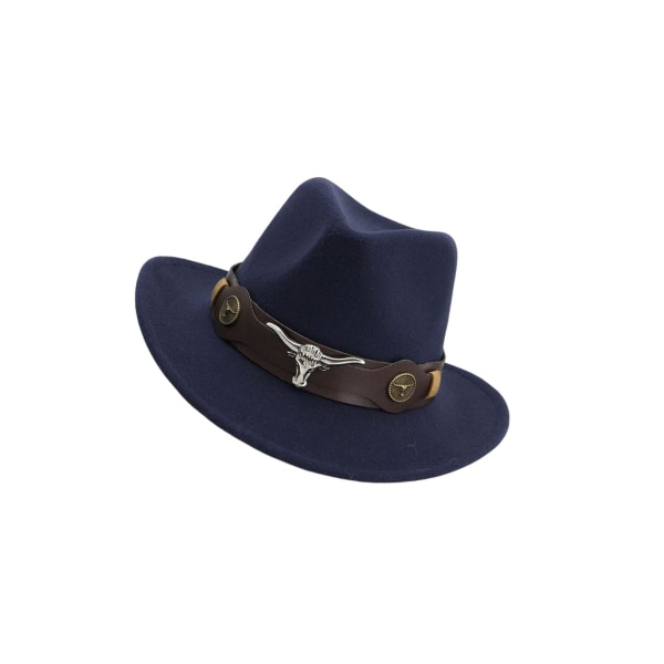 Casual Cowboyhatt Rekvisita med bred brätte Lättvikt för kvinnor män Navy Blue 32cm