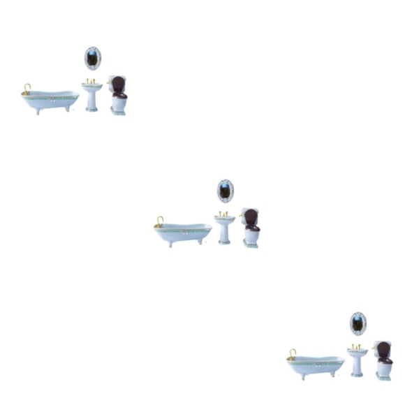 1/2/3/5 Miniatyr Badkar Toalett Handfat Spegel Set Keramik Robust type 3 3Set