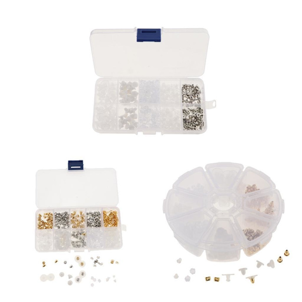 1/2/3 Boxed Earring Back Örhänge Backing Kit 550st 10 stilar gold 400 Pcs 8 Style 1Set