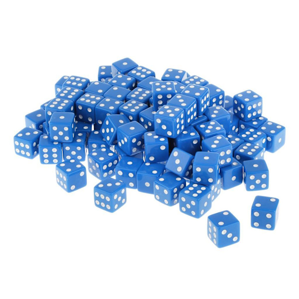 100 x ogenomskinliga 16 mm sexsidiga RPG-spel med tärningar Blue