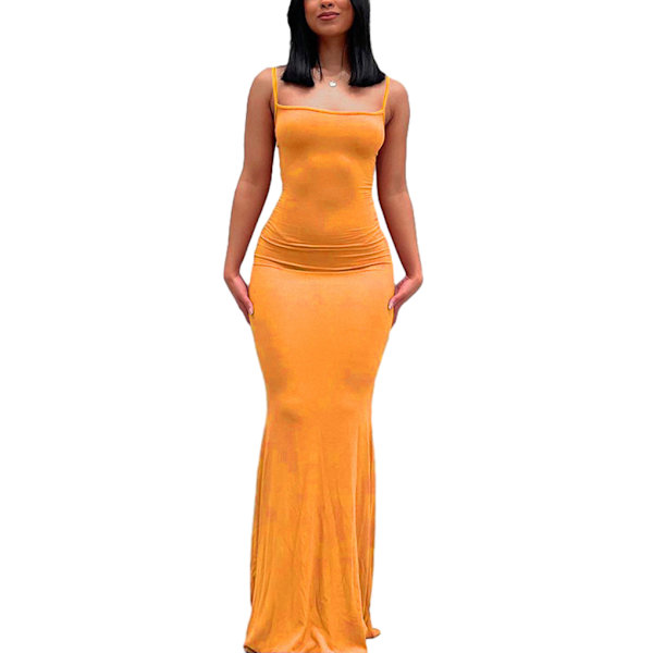 Lång kjol Bodycon Klänning Festkläder Midi Asymmetrisk Orange/XL