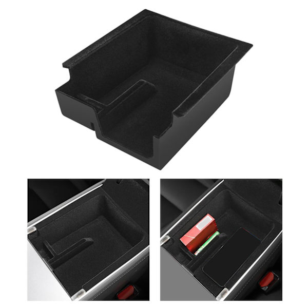 Car Center Console Organizer bricka för Tesla Model 3 Y High Rear Flocking