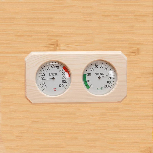 2 i 1 furu Trä Fuktighet Temperatur Bastu Hygrothermograph