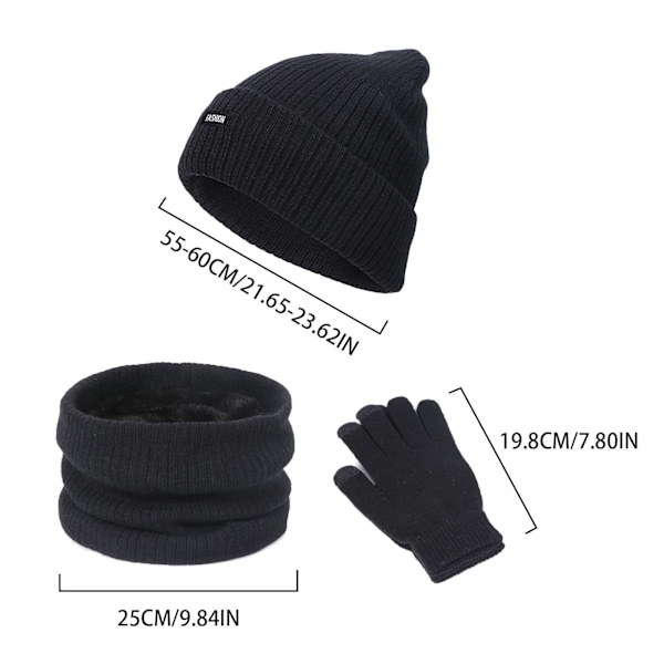 1/2 Beanie Hat Scarf Handskar Set Varm mjuk bomull för skidcykling Black 1Set