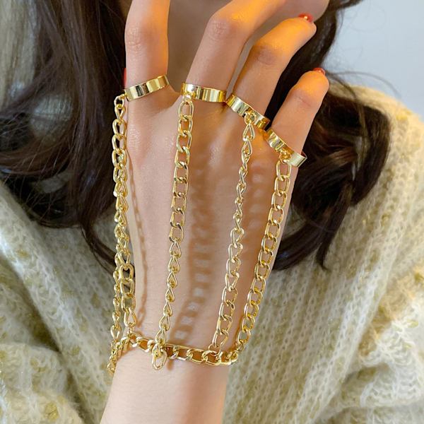 1/5 mode handled kedja legering punk ringar armband smycken gåva Gold 16cm + 5cm 1Set