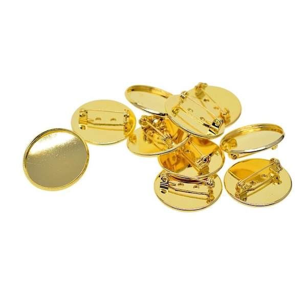 1/5 10 st 25 mm broschtillverkning av tomma cabochonramsinställningsbrickor Golden 5Set