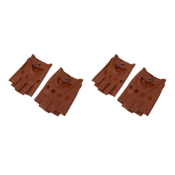 1/2/3/5 Retro PU eather Men Fingerless Driving Cykelhandskar Brown Button L 2Set