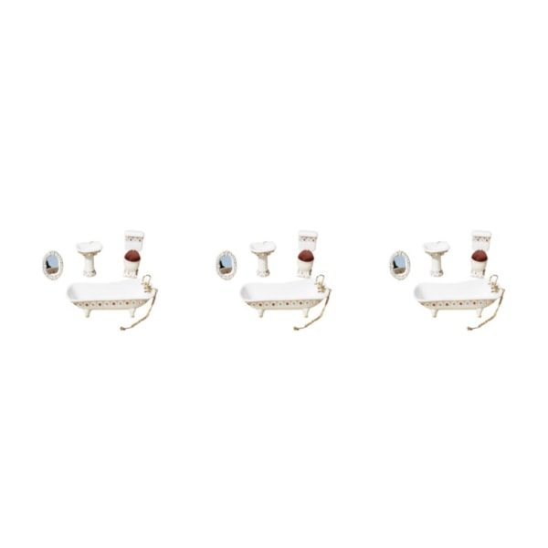 1/2/3/5 Miniatyr Badkar Toalett Handfat Spegel Set Keramik Robust type 1 3Set