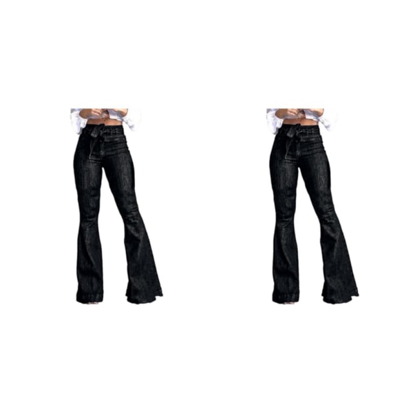 1/2/3 kvinnor vid ben jeans med hög midja byxor Höftlyftande Stretch Black S 2PCS